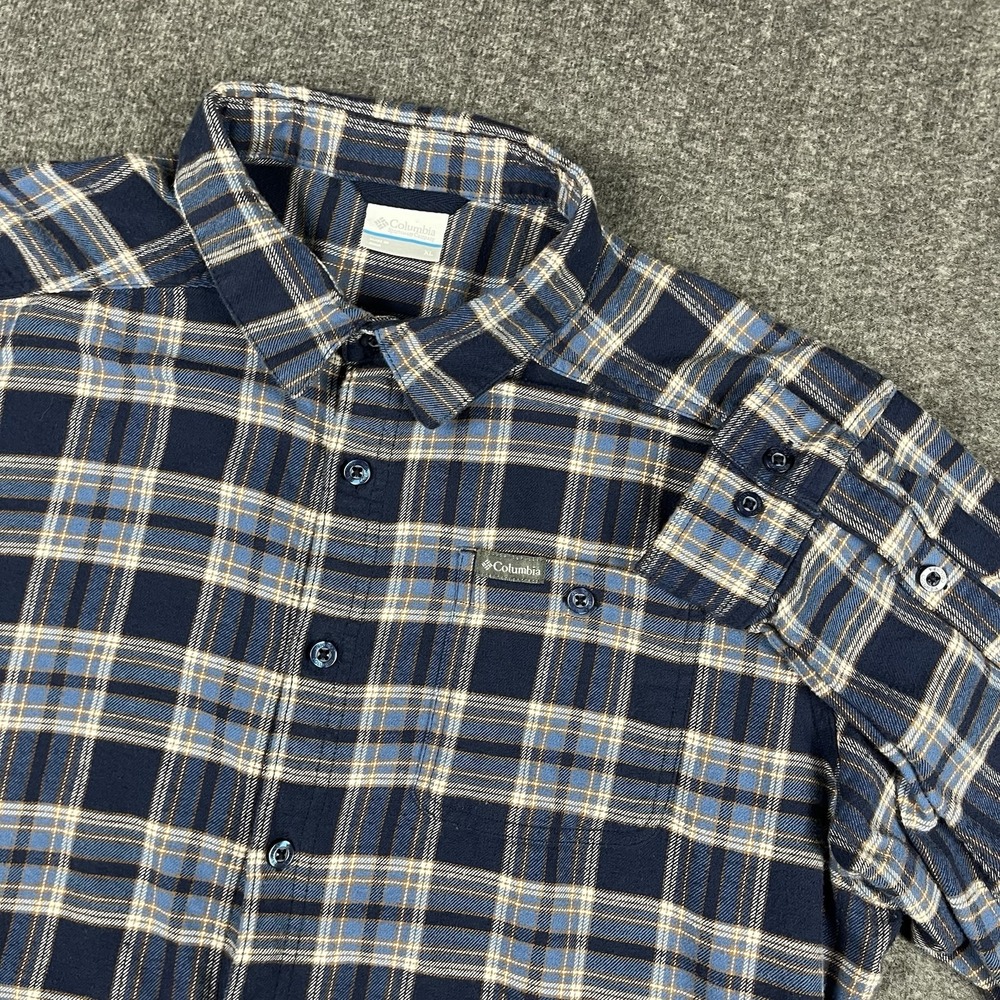 Columbia Flannel Shirt Mens XL Blue Plaid Long Sleeve Cornell Woods